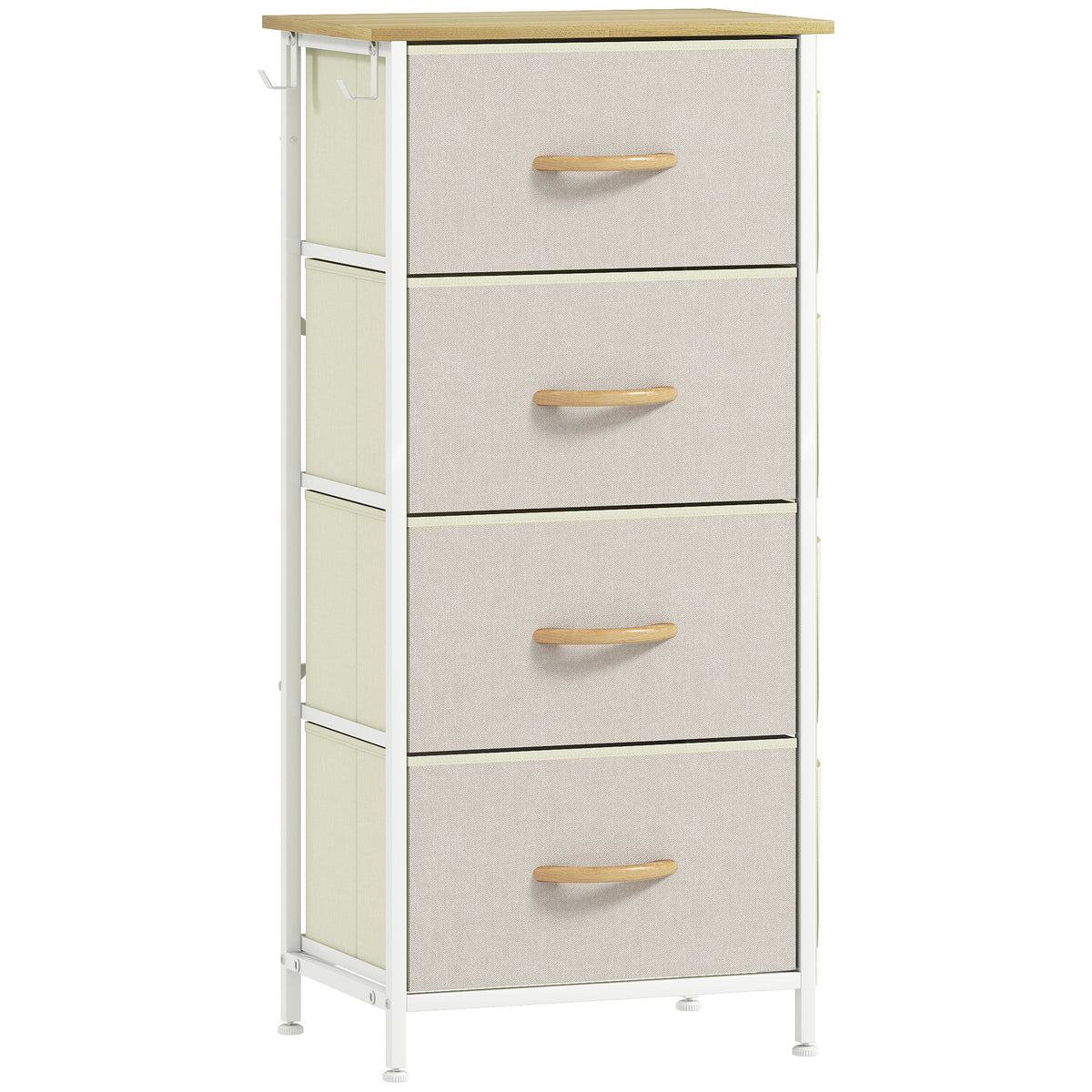 Commode 4 tiroirs en tissu, meuble de rangement avec 4 poches, 2 crochets, structure en acier, 45 x 30 x 94,5 cm, beige-0