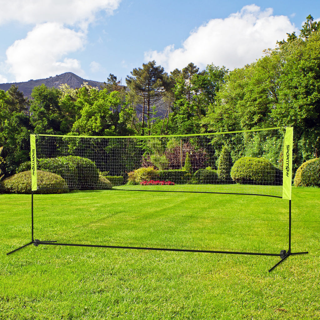 Filet de badminton, filet portable, hauteur ajustable 107-155 cm, avec sac de transport, cadre métallique, noir, jaune-9