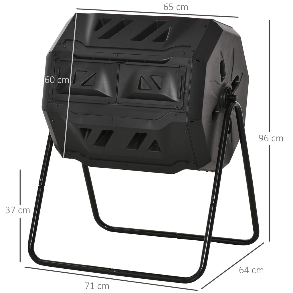Composteur de Jardin - bac à Compost pour déchets - Rotatif 360° - Double Chambre 160 L - Acier PP Noir-2