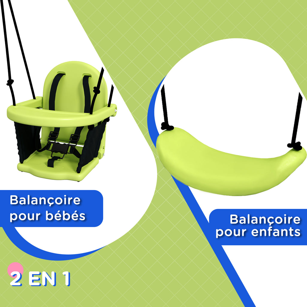 Balançoire portique balançoire 2 en 1 pour bébé ceinture de sécurité à 5 points intérieure extérieure vert-4