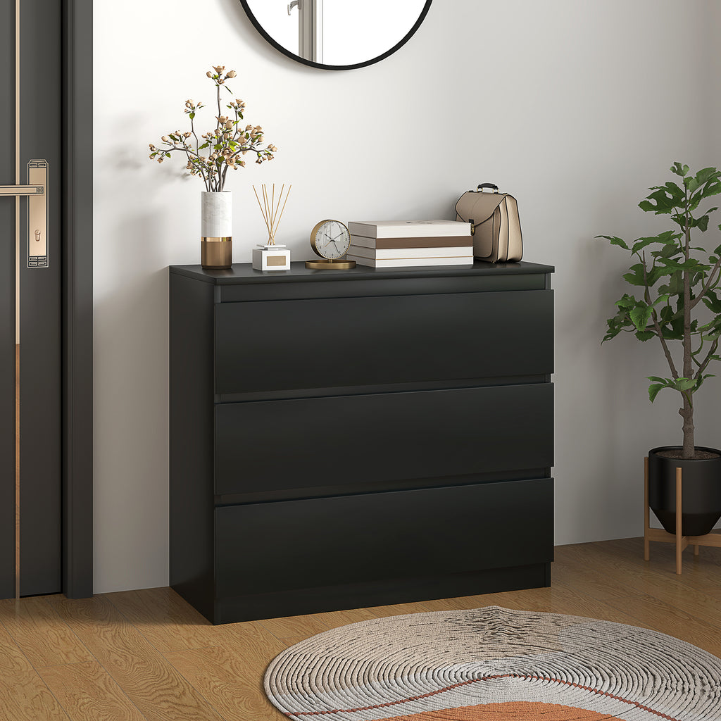 Commode 3 tiroirs, Meuble de rangement épuré pour chambre, intérieur, 80l x 39P x 73H cm-1