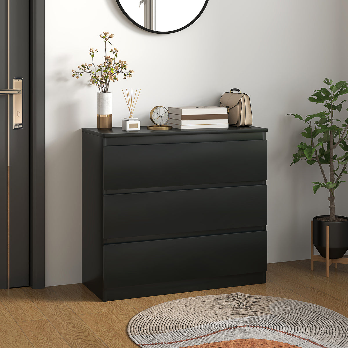 Commode 3 tiroirs, Meuble de rangement épuré pour chambre, intérieur, 80l x 39P x 73H cm-1