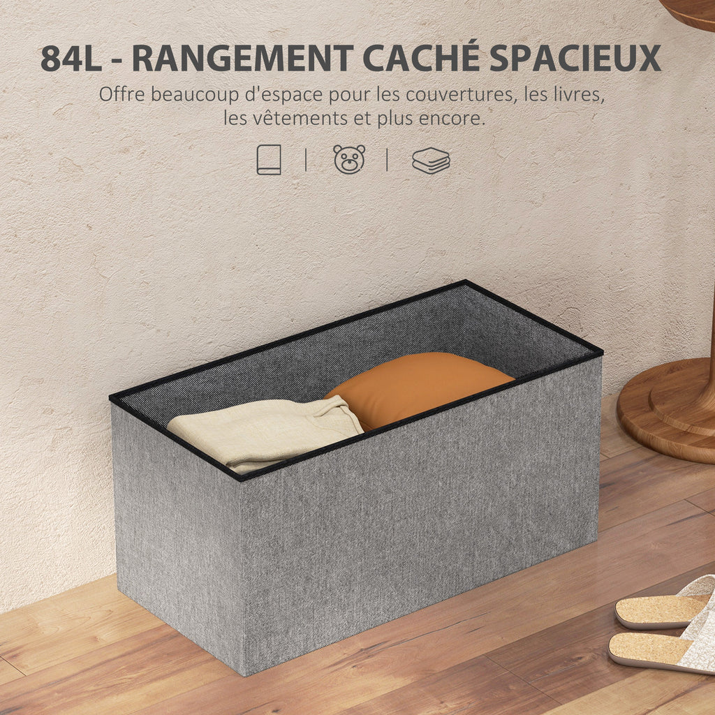 Banc de rangement pouf de rangement pliable bout de lit repose-pieds avec couvercle 76L x 38l x 38H cm gris clair-3
