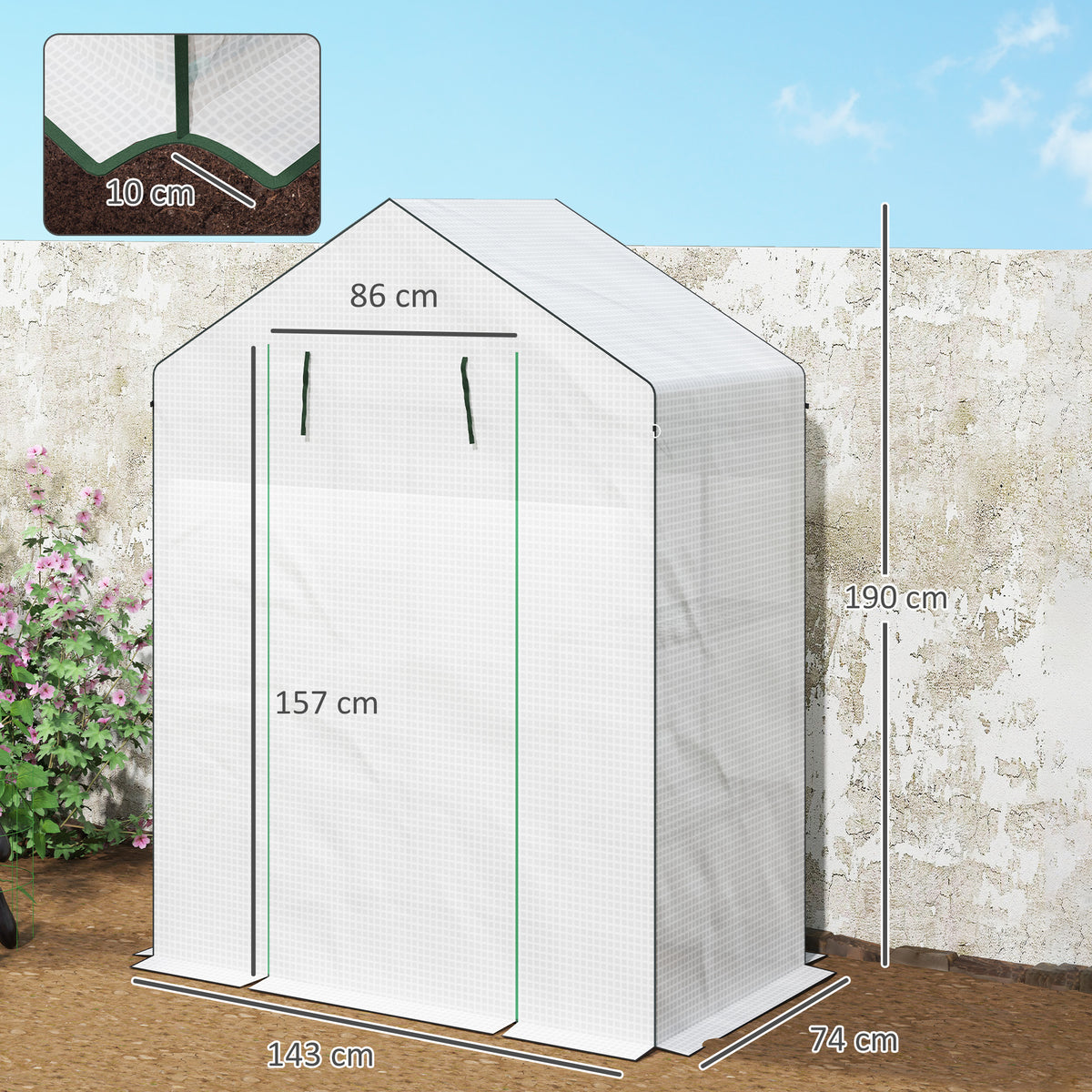 Serre de jardin avec 1 porte 1 fenêtre étagères 3 niveaux pour Légumes Plantes Fleurs Bâche PE 143 x 74 x 190 cm blanc-2