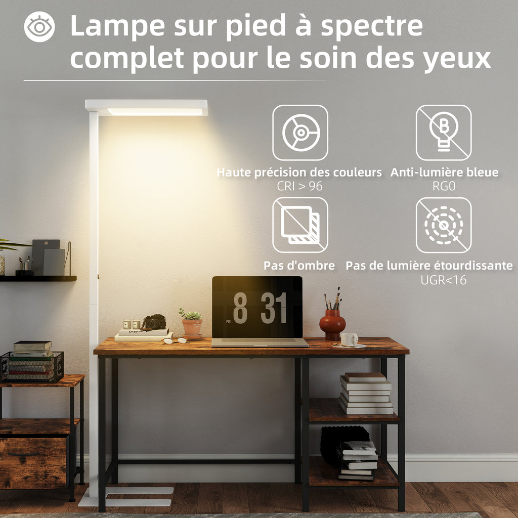 Lampadaire sur pied salon LED dimmable spectre complet pour le soin des yeux télécommande 60 x 32 x 196 cm blanc-4