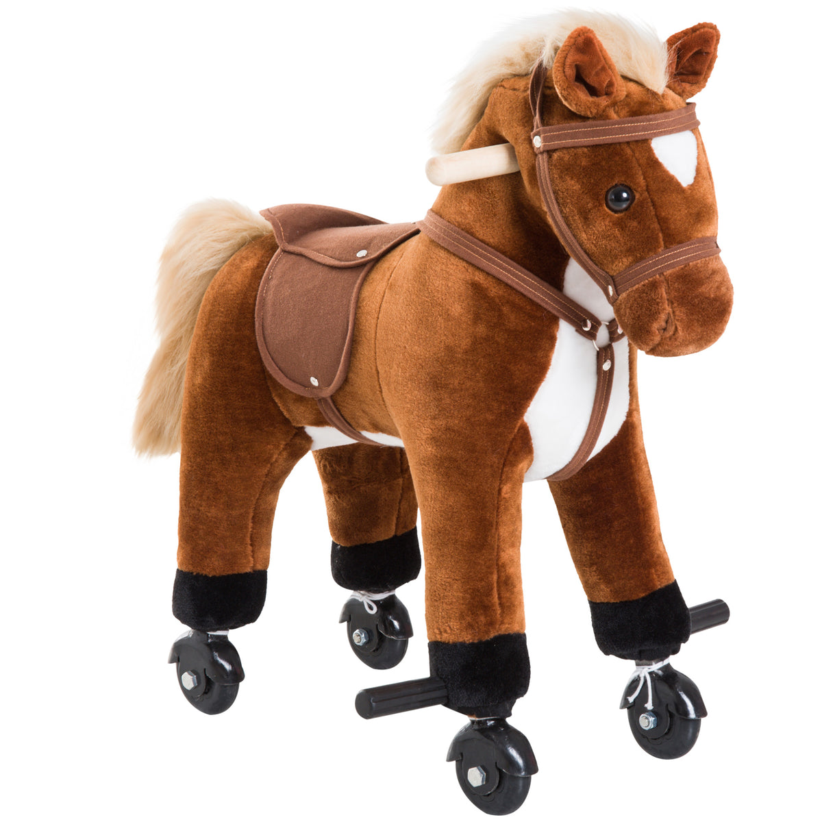 Jouet cheval pour enfant de +24 mois avec 4 roulettes, effet sonore, repose-pieds et guidon, 55x23x60 cm Marron-0