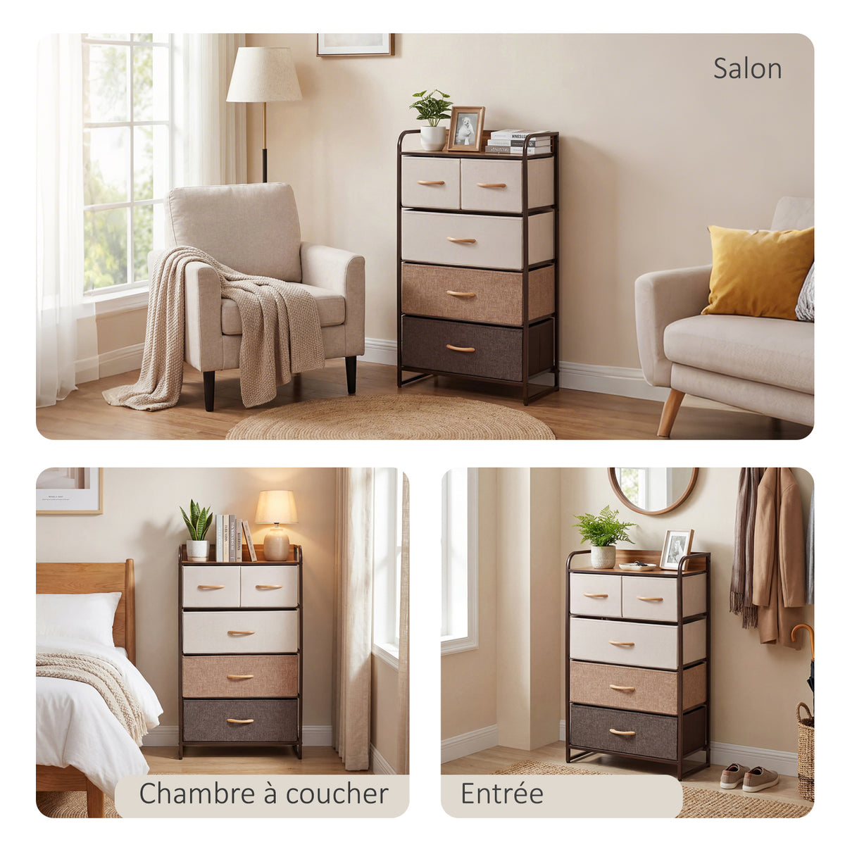 Commode Meuble de Rangement 5 tiroirs Pliables en Tissu 58 x 29 x 99 cm Multicolore-7