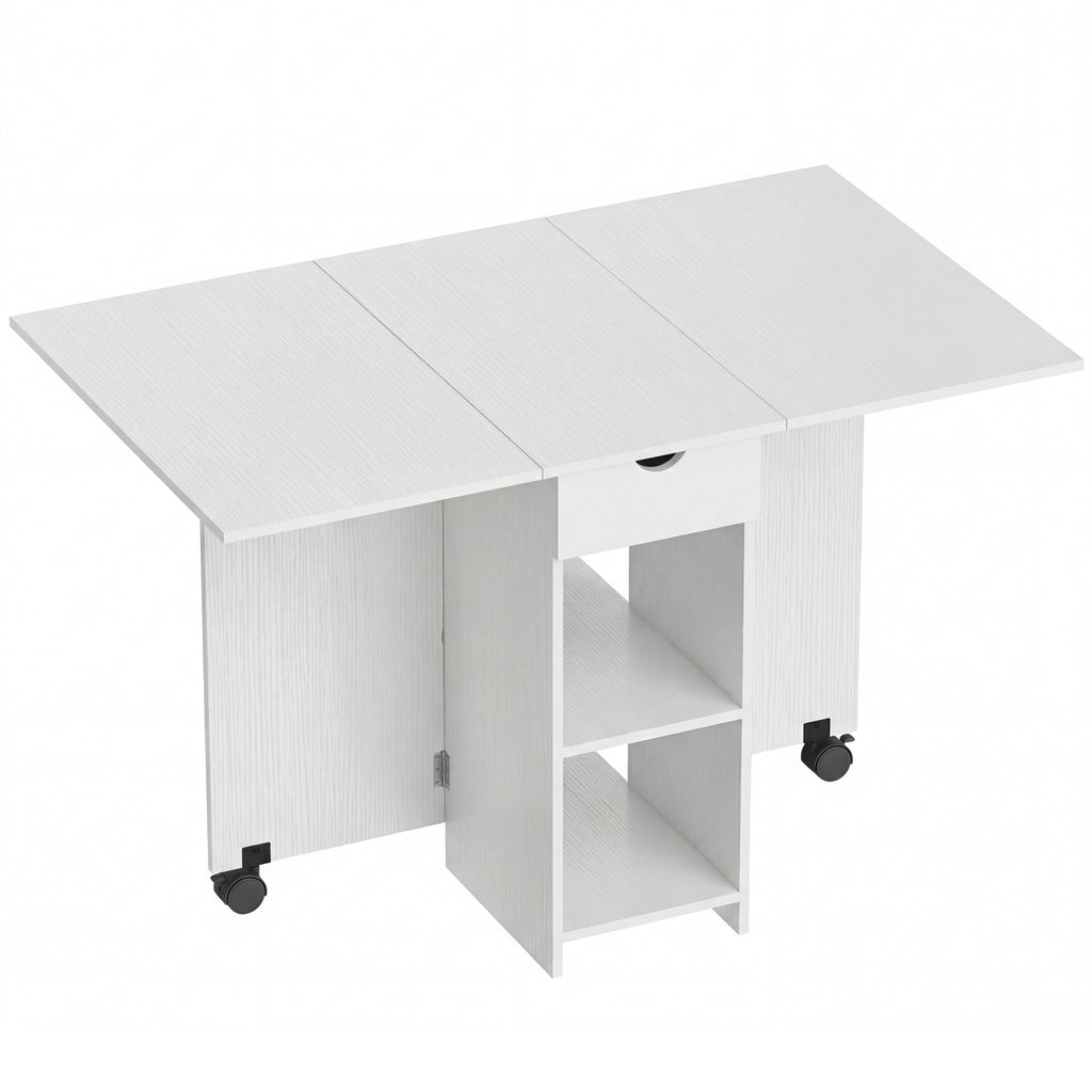 Table à Manger Pliante, Table de Cuisine Extensible pour 2 à 4 Personnes, 2 Abattants, 120 x 72 x 75 cm, Blanc-0