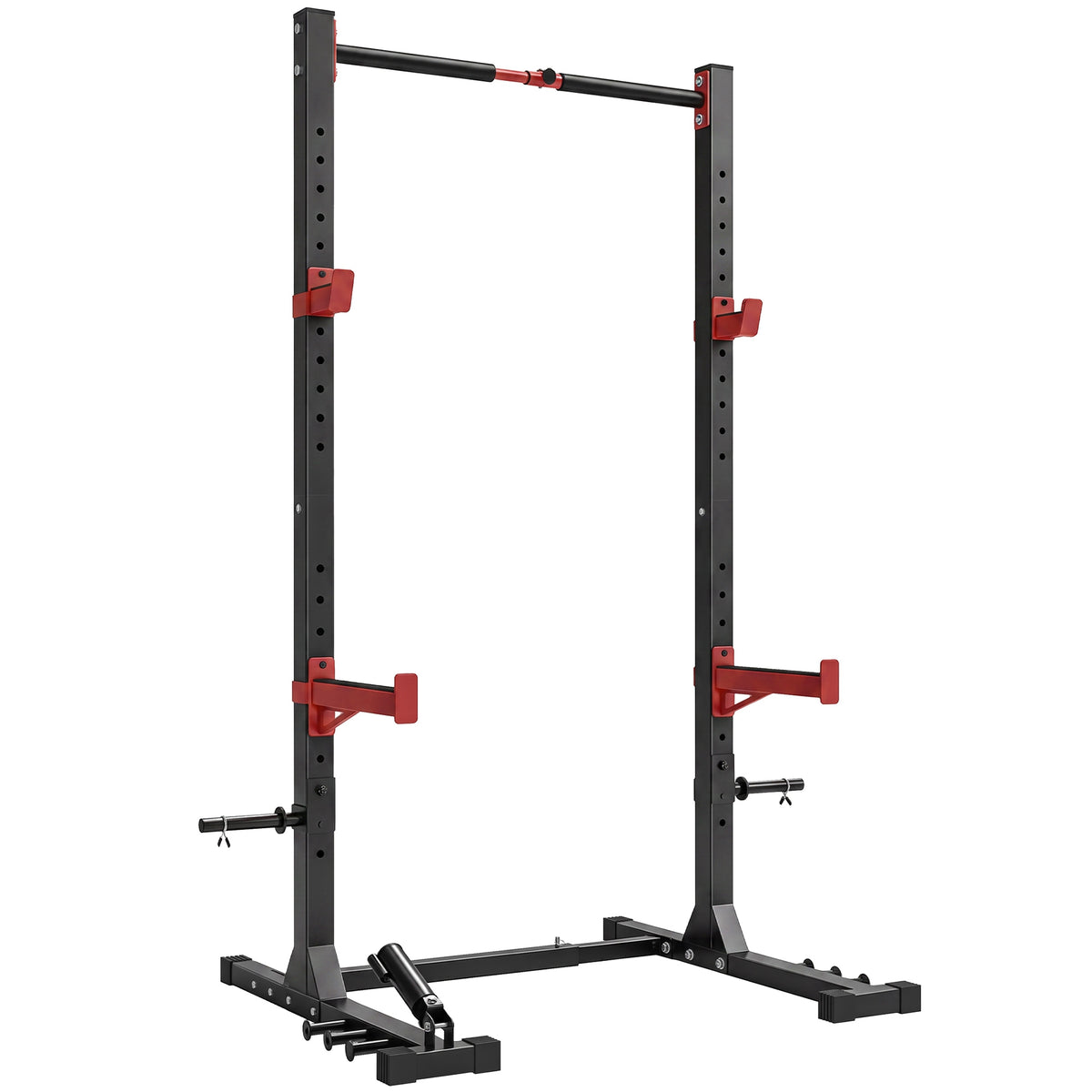 Power Tower Multifonction Charge 500 kg Largeur Réglable, Barre de Traction, Rack de Squat, 176x106x212cm, Rouge-0