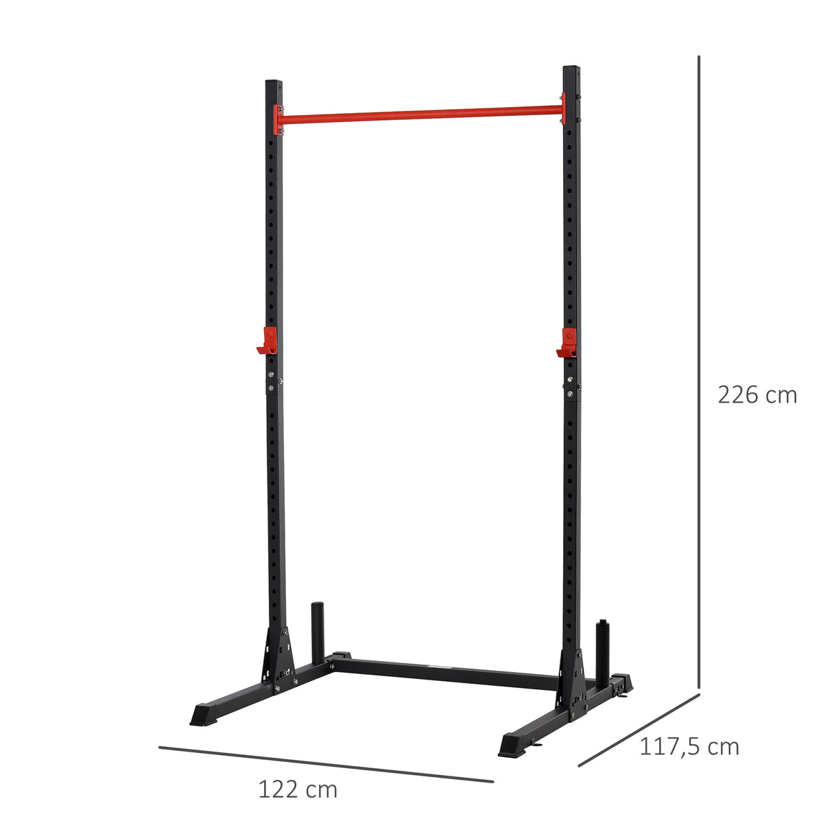 Squat Rack Réglable 32 Niveaux en Acier, Crochet, Barre de Traction, Base Antidérapante, 117,5x122x226cm, Noir-2