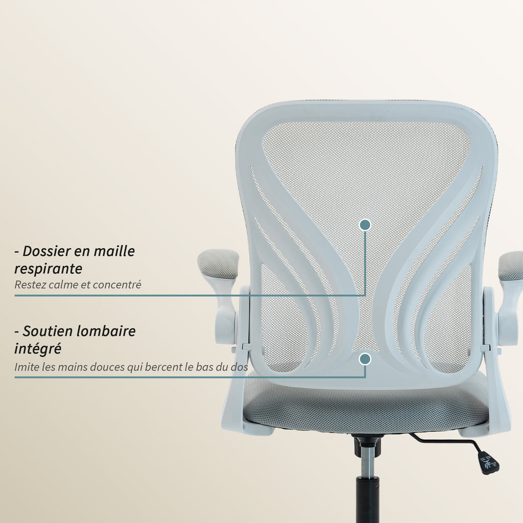 Chaise bureau ergonomique, fauteuil de bureau maille, dossier rabattable, accoudoirs relevables, 73x62x101-111cm, gris-4