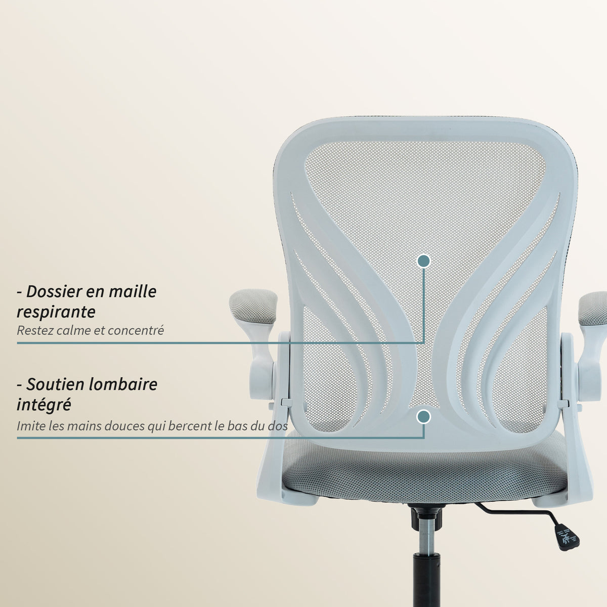 Chaise bureau ergonomique, fauteuil de bureau maille, dossier rabattable, accoudoirs relevables, 73x62x101-111cm, gris-4