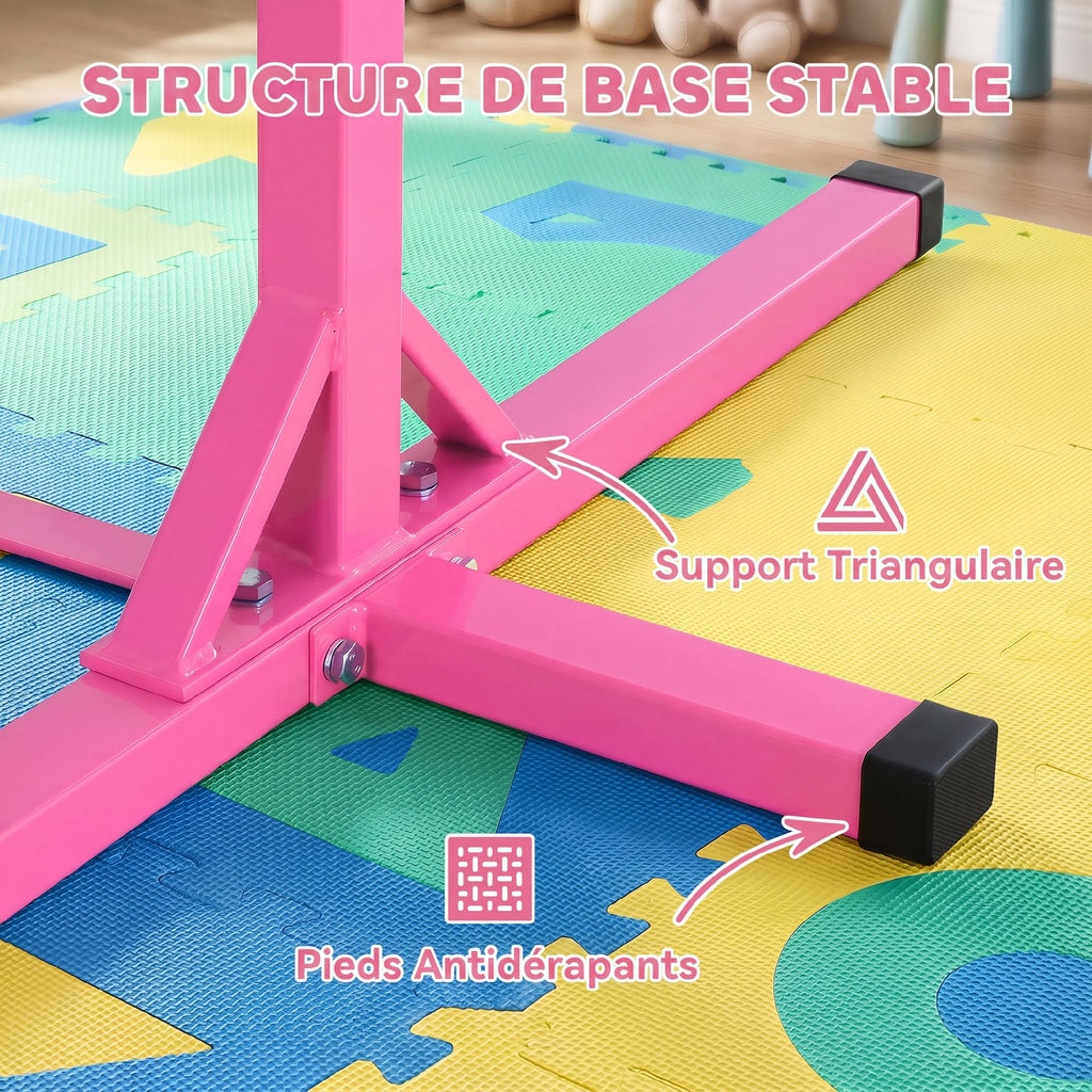 Barre Fixe de Gymnastique pour Enfant, Hauteur Réglable sur 13 Niveaux de 92-150 cm, en Acier et Bois de Hêtre, Barre de Gym d'Entraînement à Domicile, Antidérapant, Facile à Assembler, Rose-5