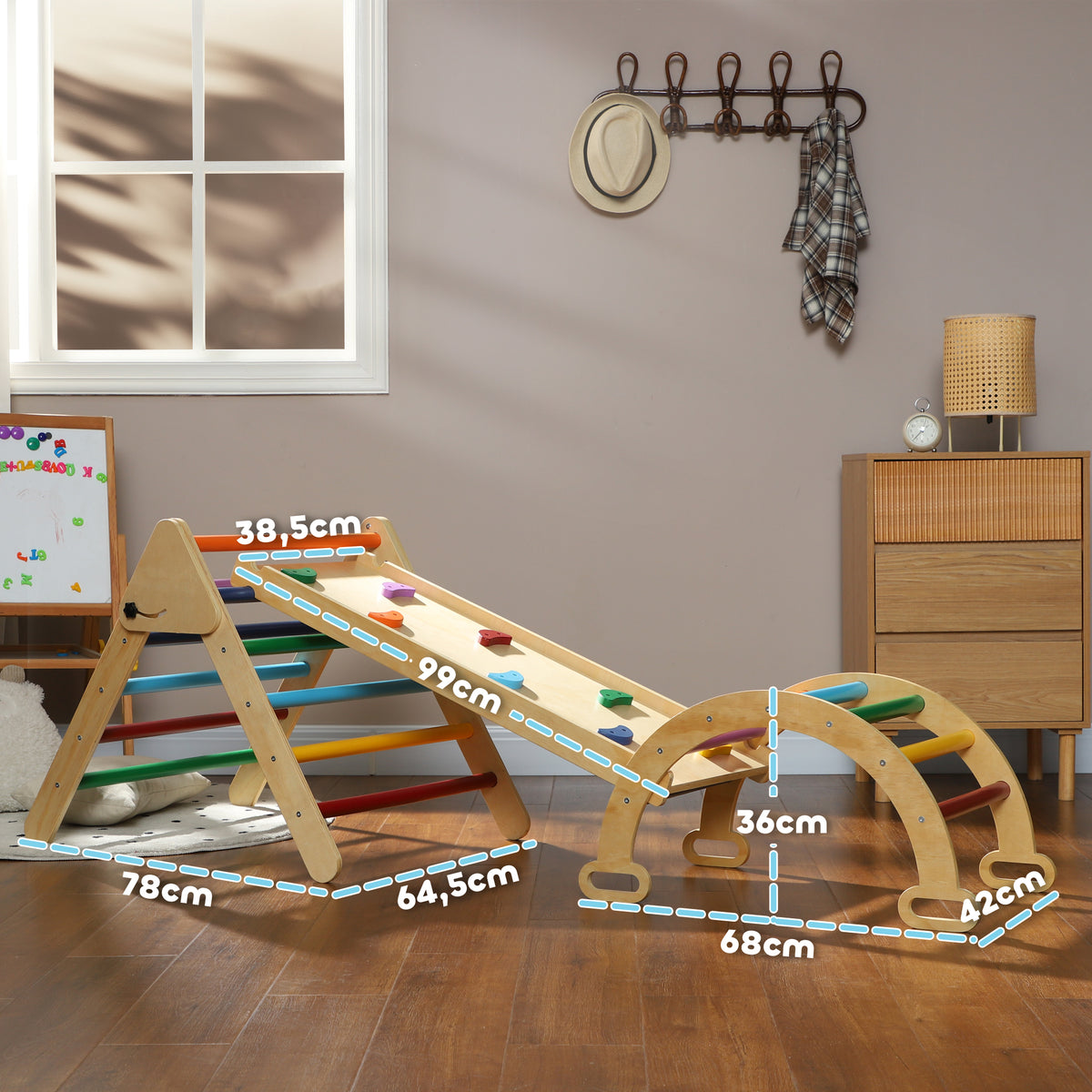 5 en 1 Triangle arche d'escalade enfants avec rampe d'escalade réversible toboggan bascule multicolore-2