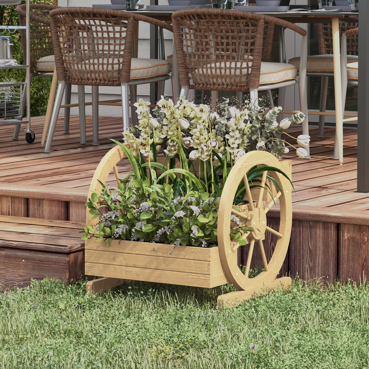 Jardinière sur Pieds carré Potager 3 étages avec 2 roues Charrette Bois Sapin, dim. 62L x 61l x 57H cm-1