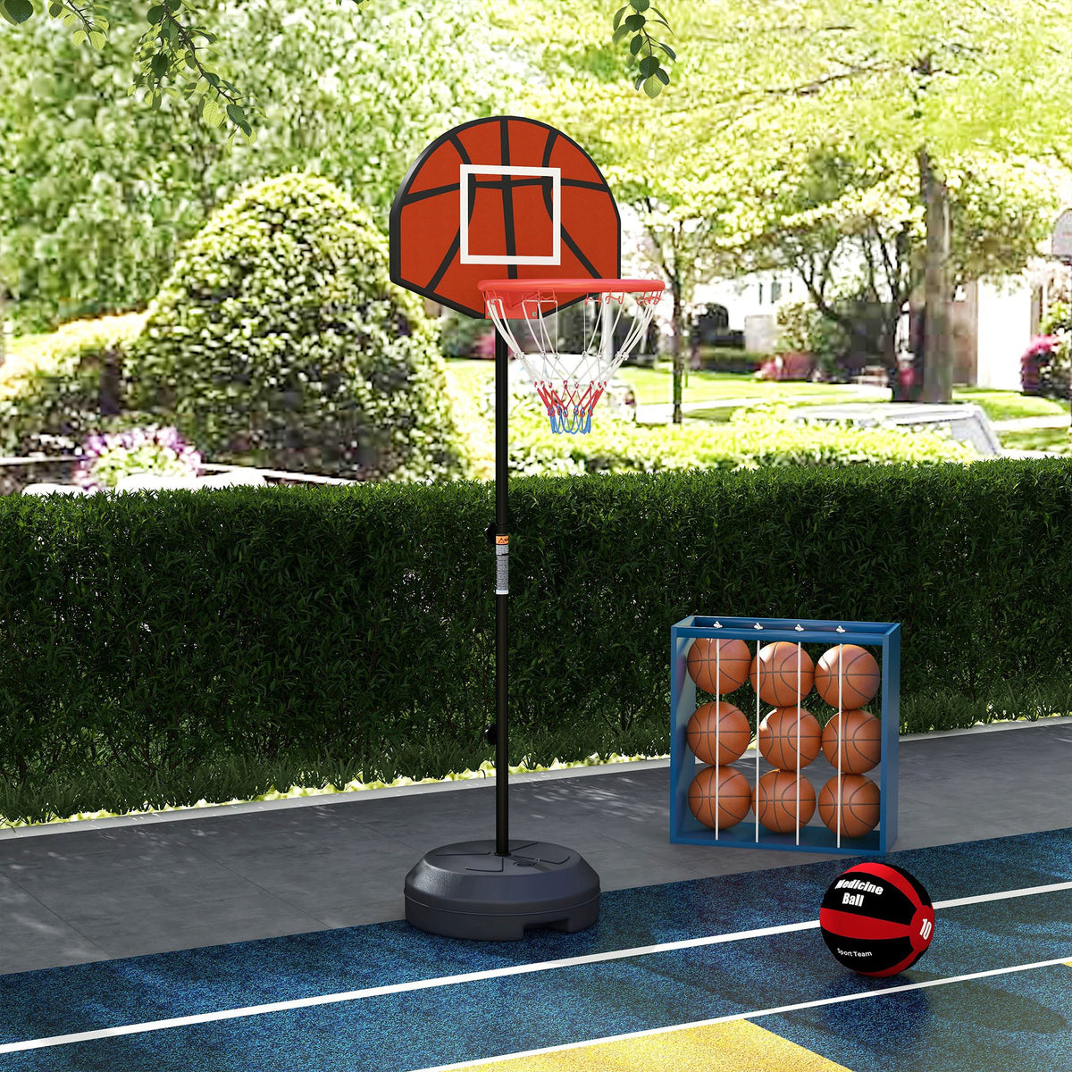Support panier de basket-ball 2 en 1 avec hauteur réglable 129-179 cm et jeu de 6 fléchettes magnétique-9