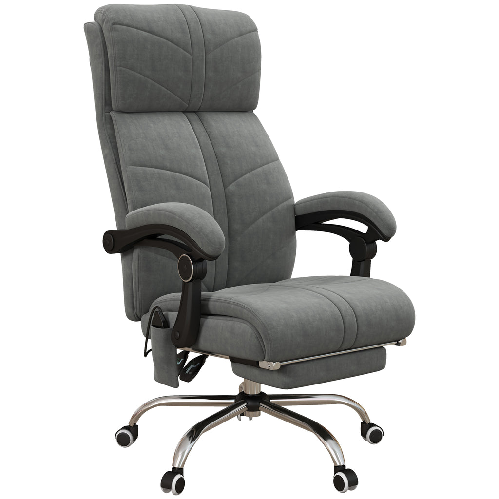 Fauteuil chaise de bureau massant chauffant inclinable avec repose-pieds intégré 5 roulettes gris-0