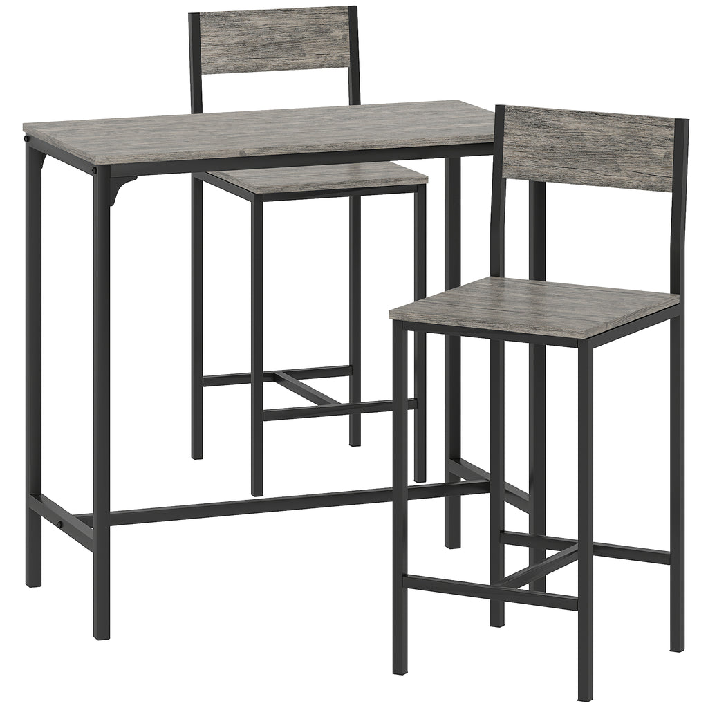 Ensemble table de bar avec tabourets, table à manger debout avec 2 chaises de bar, repose-pieds et dossiers, gris-0
