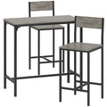 Ensemble table de bar avec tabourets, table à manger debout avec 2 chaises de bar, repose-pieds et dossiers, gris-0