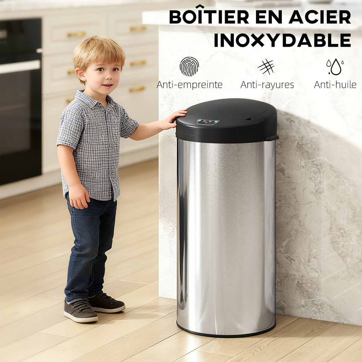 Poubelle de cuisine automatique 30 L en acier inoxydable, couvercle à fermeture en douceur, 32 x 30 x 68 cm, argent-5