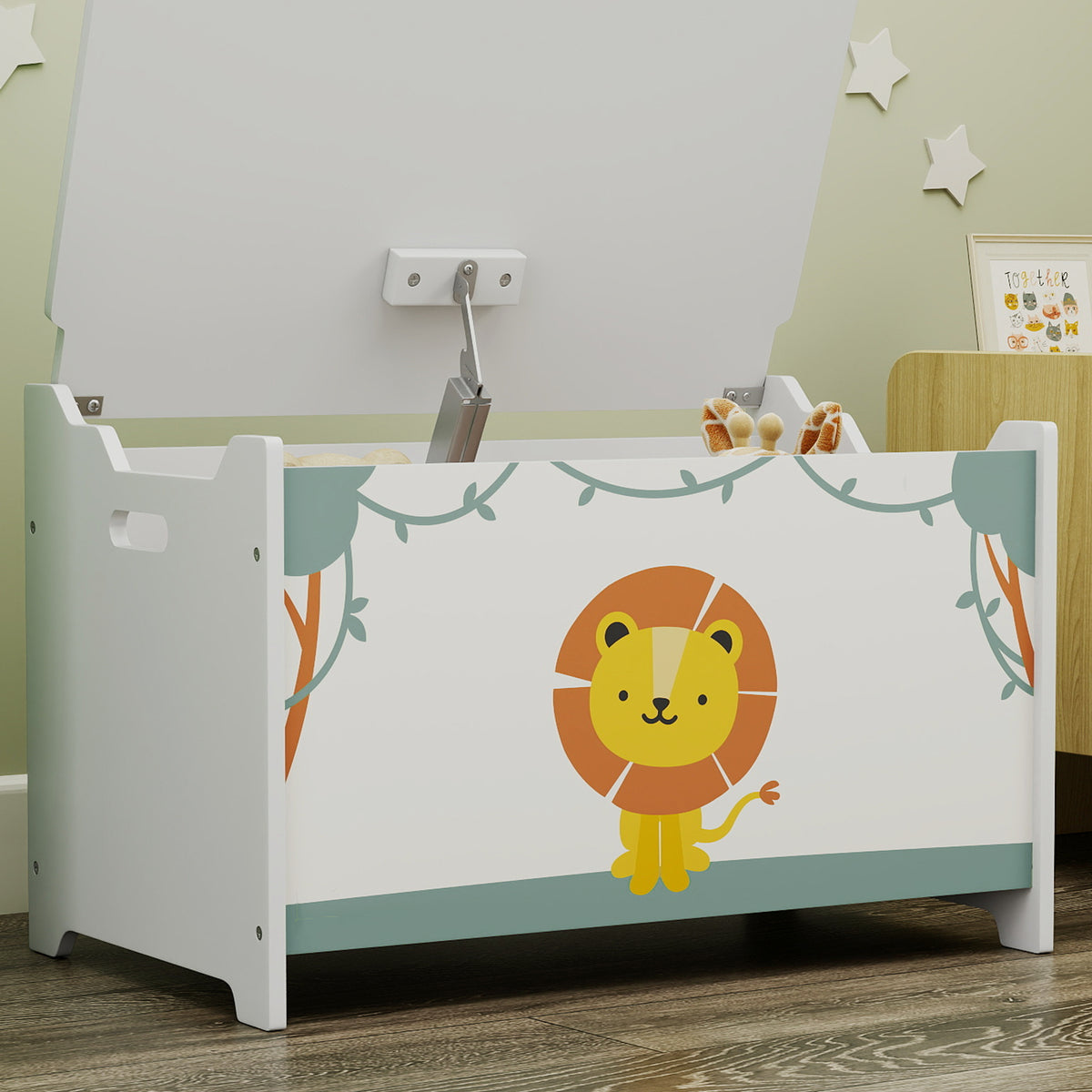 Coffre à jouets avec couvercle, coffre de rangement enfant avec charnières de sécurité, 60 x 37 x 39 cm, vert-8