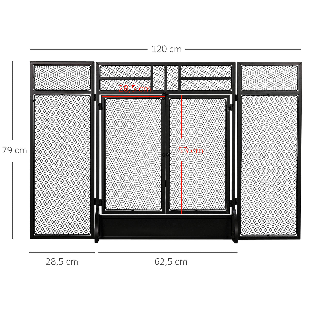 Pare-étincelles grille de protection pour cheminée pare-feu barrière de sécurité 3 volets pliables et porte 120 x 79 cm-2