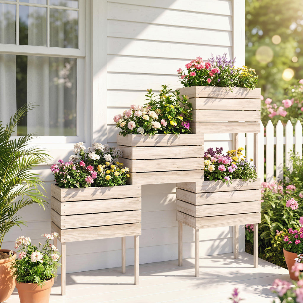 Jardinières sur Pieds carrés potagers - Lot de 4 jardinières sur Pied modulables - 50L x 30l x 60H cm-8