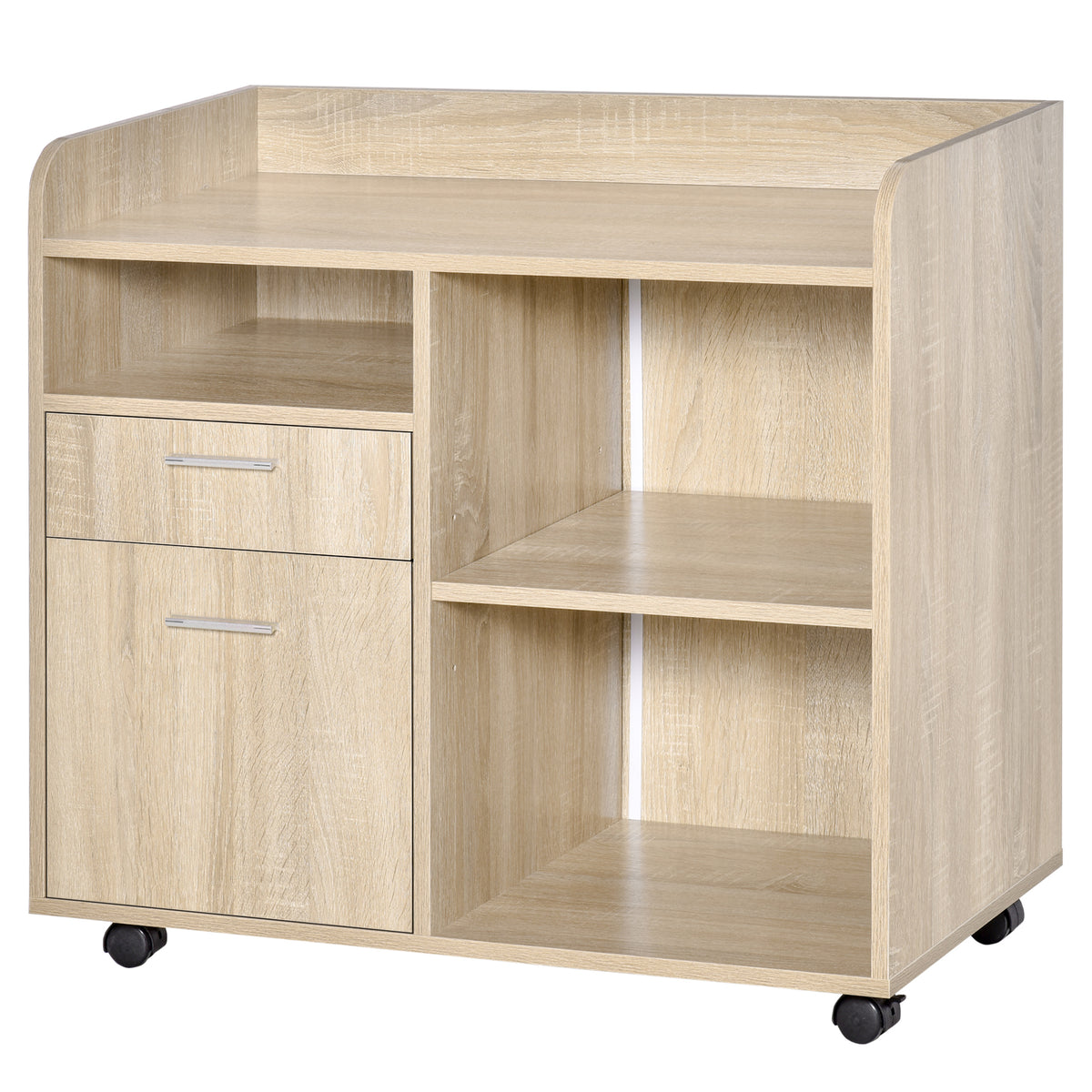 Support d'imprimante - Caisson d'organisation de Bureau Roulant - Dim. 80l x 40P x 72H cm en Bois Chêne clair-0