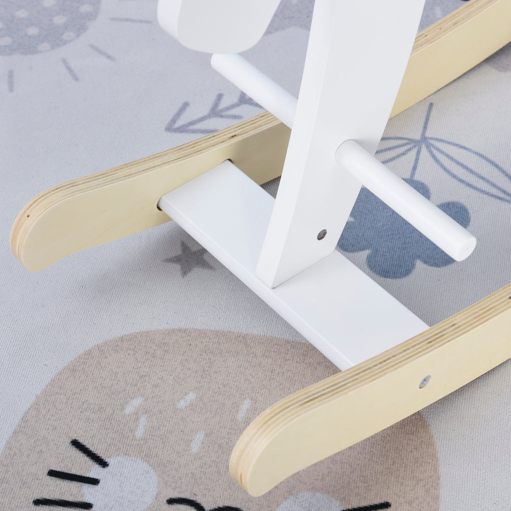 Cheval à Bascule en Bois - Jeu à Bascule Avec Poignées, Repose-Pied et Butées - MDF Contreplaqué Blanc et Bois Naturel-8