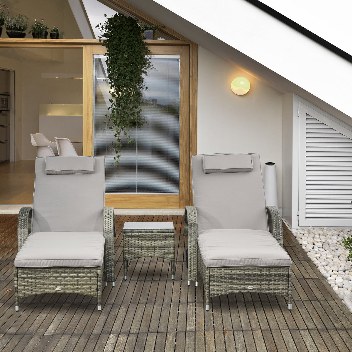 Lot de 2 transats bains de soleil : matelas, têtière, inclinaison réglable multipositions, accoudoirs-1