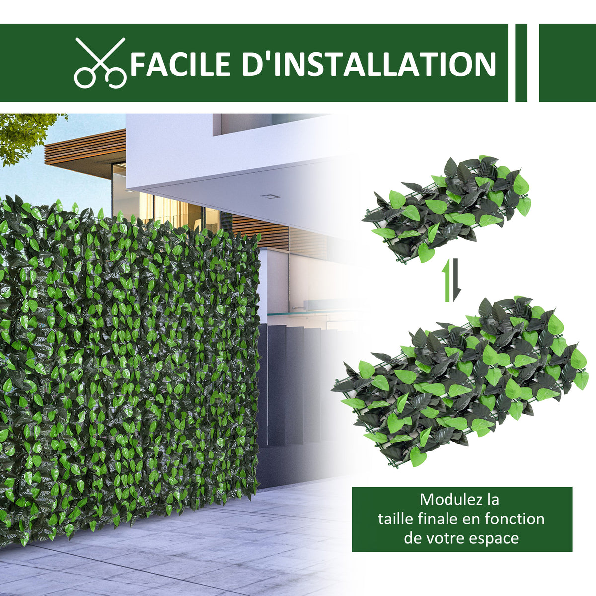 Lot de 2 haies artificielles Feuilles de Laurier - Treillis Extensible - Brise-Vue canisse végétale Feuillage réaliste-3