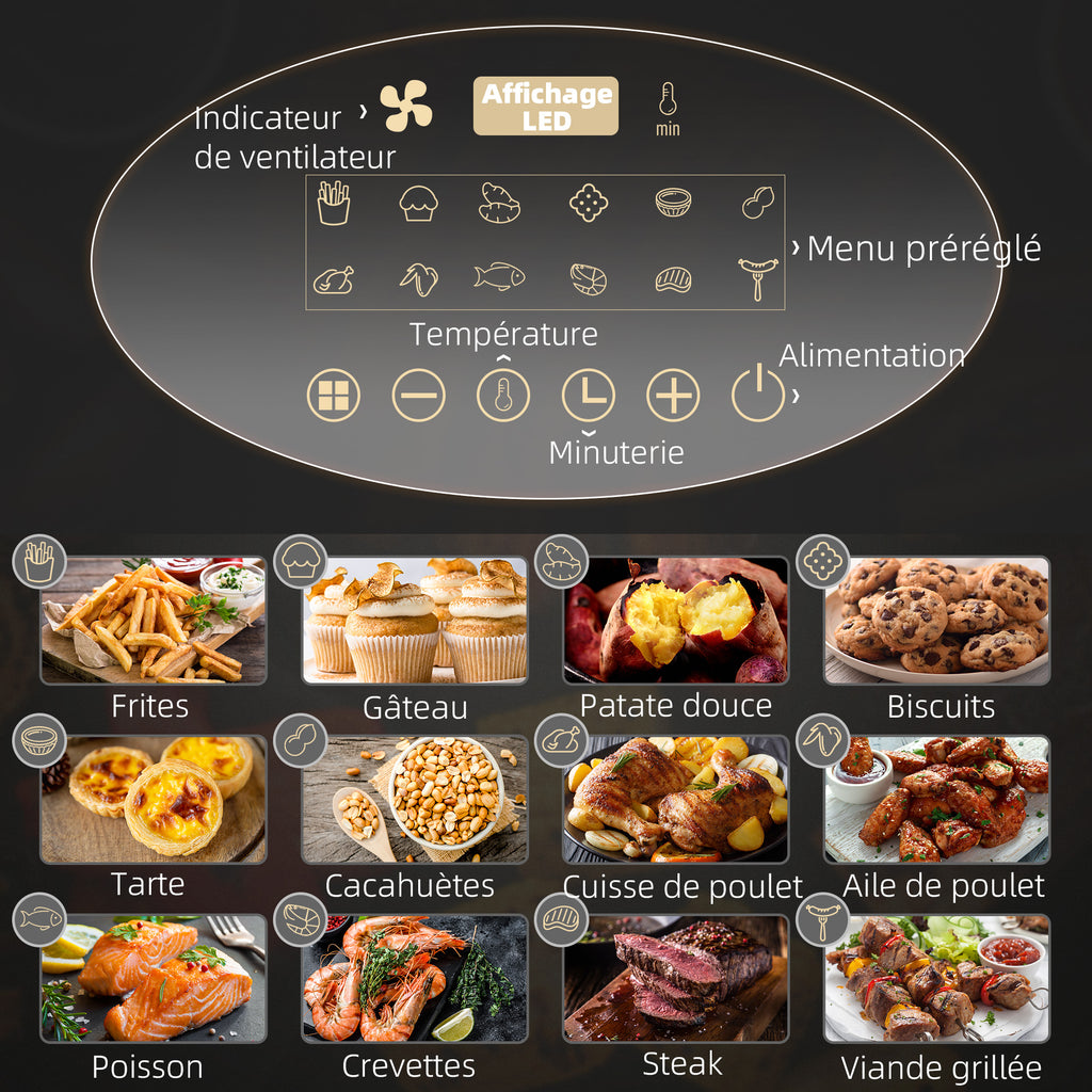 Friteuse sans huile 4 L, air fryer 1300 W 12 programmes, écran tactile, température réglable, panier antiadhésif, noir-3