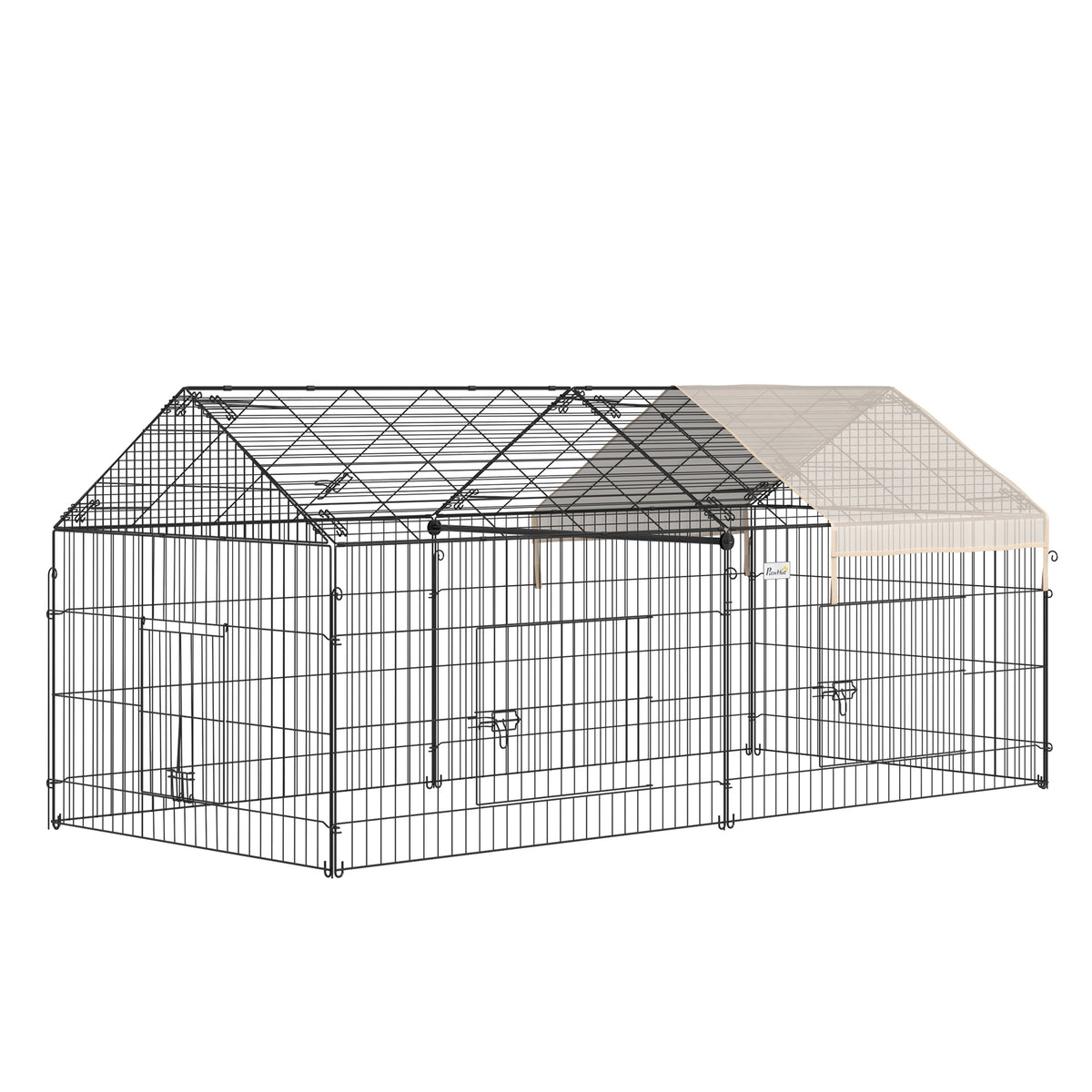 Clôture pour petits animaux cage pour animaux domestiques cadre en métal galvanisé 4 piquets de sol noir et beige-0