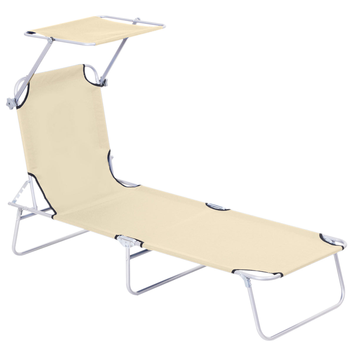 Transat Bain de Soleil Pliable Chaise Longue Pliante Dossier Inclinable Multi-positions et Pare-Soleil réglable-0