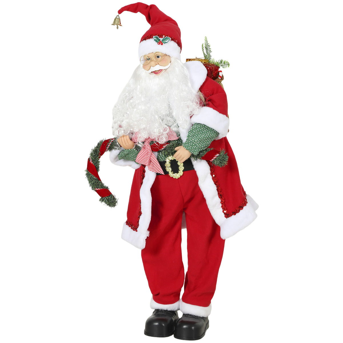 Père Noël Animé 120 cm avec Musique, Décoration de Noël Chantante et Oscillante, Activation Sonore et Tactile, Rouge-0