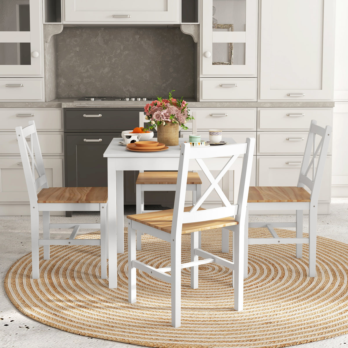 Lot de 4 chaises design style maison de campagne, cadre blanc – Parfaites pour salle à manger, cuisine ou salon-7