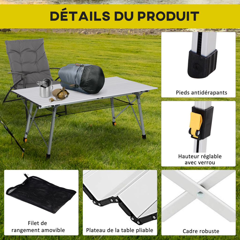 Table pliante en aluminium table de camping table de jardin 6 personnes hauteur réglable + sac de transport-6