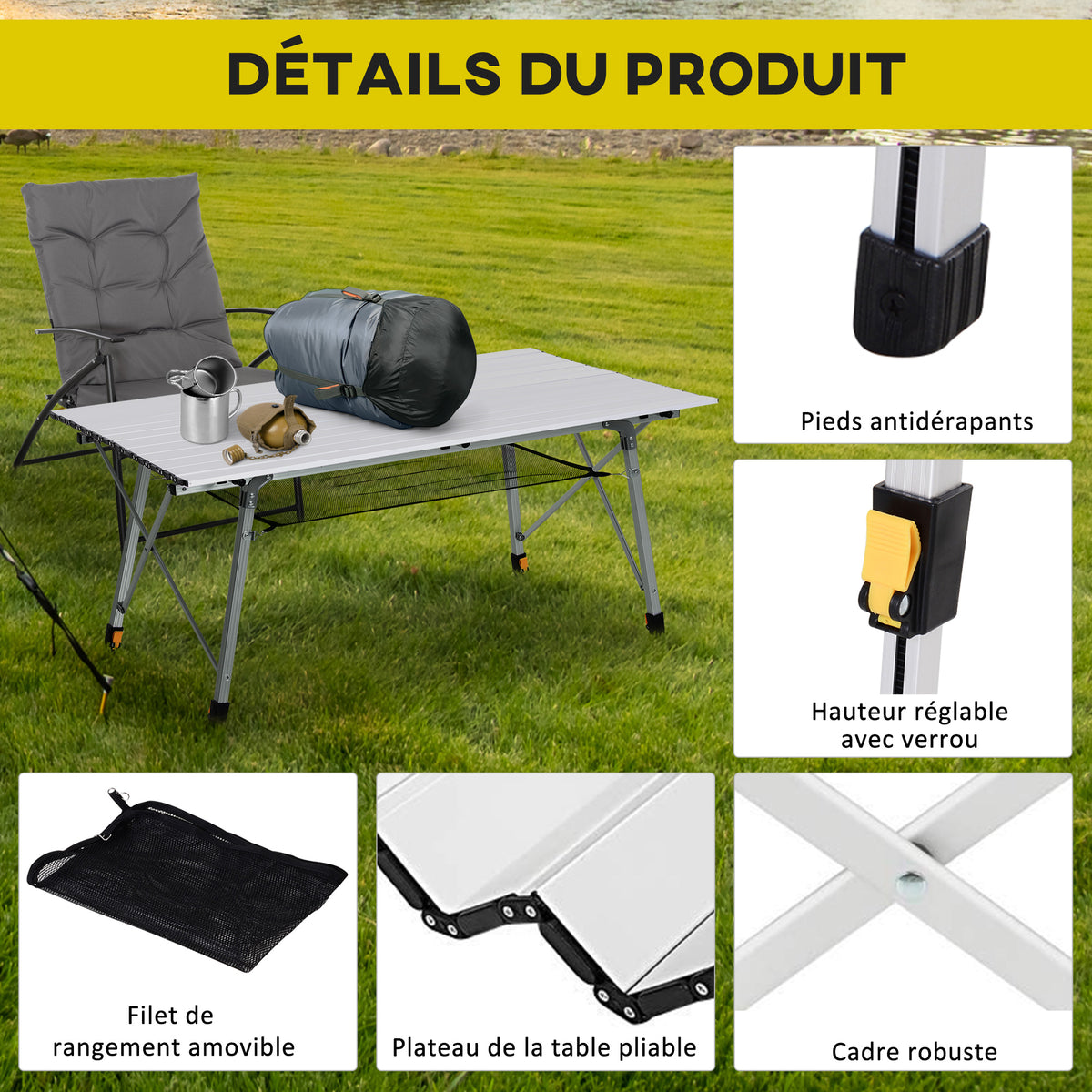 Table pliante en aluminium table de camping table de jardin 6 personnes hauteur réglable + sac de transport-6