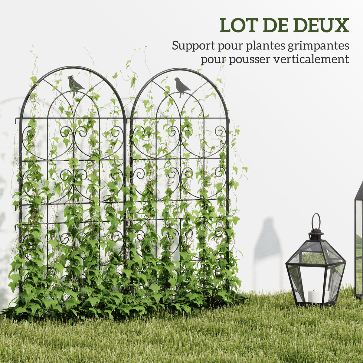 Support pour plantes grimpantes avec oiseaux lot de 2 treillis de jardin pour légume vigne fleur métal 50 x 120 cm noir-3