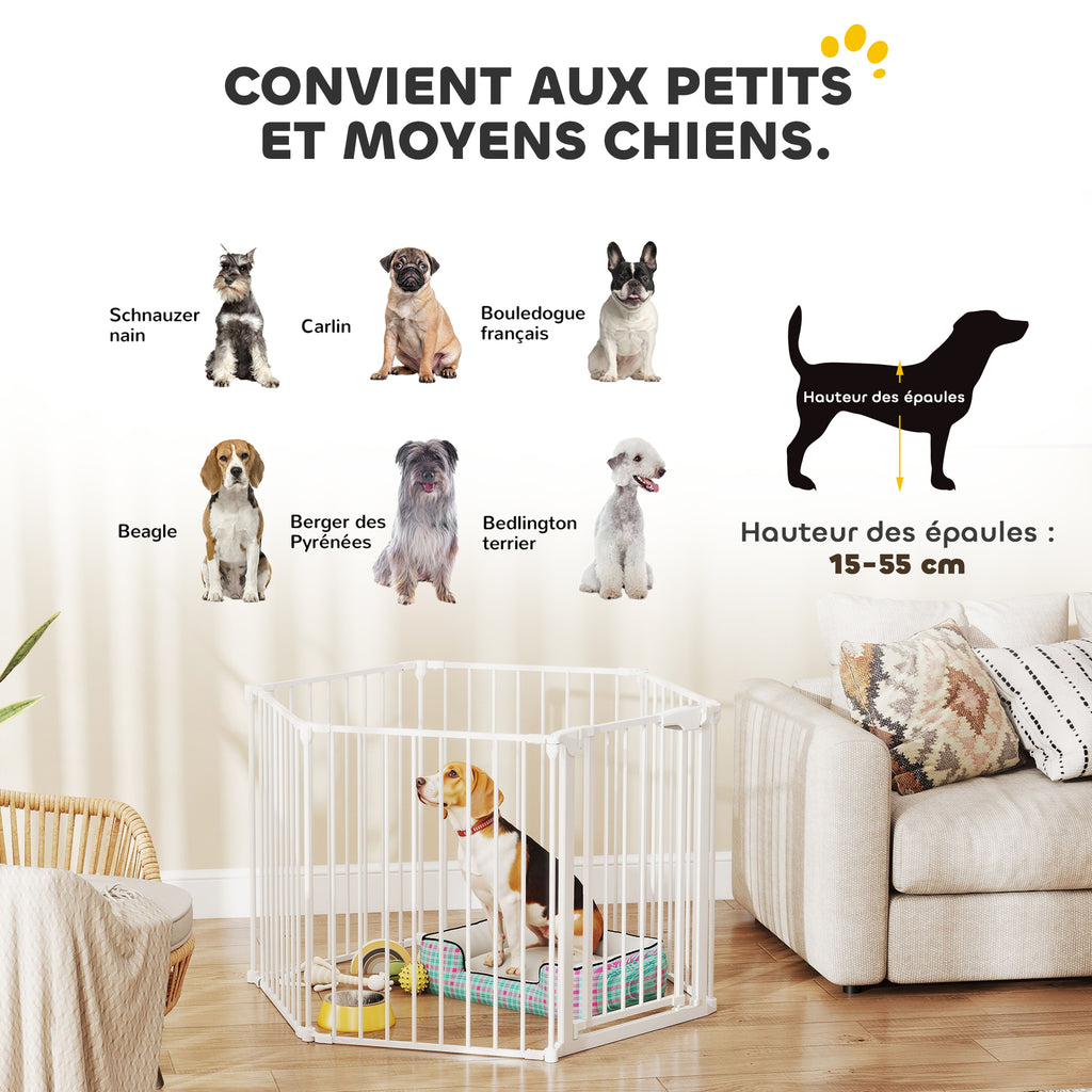 Barrière de sécurité en métal parc enclos pliable et modulable pour chien et enfant 6 panneaux 61 x 75 cm blanc-8