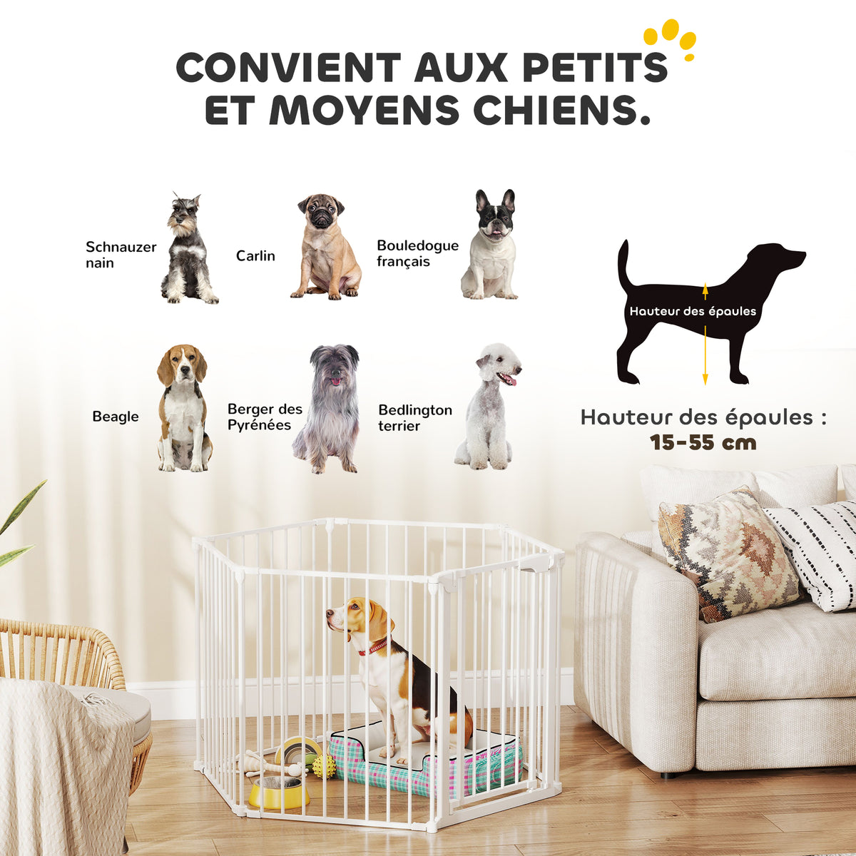Barrière de sécurité en métal parc enclos pliable et modulable pour chien et enfant 6 panneaux 61 x 75 cm blanc-8