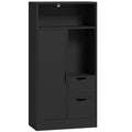 Meuble de salle de bain, meuble de rangement étroit avec 2 tiroirs, compartiments ouverts, 50x25x100cm, noir-0