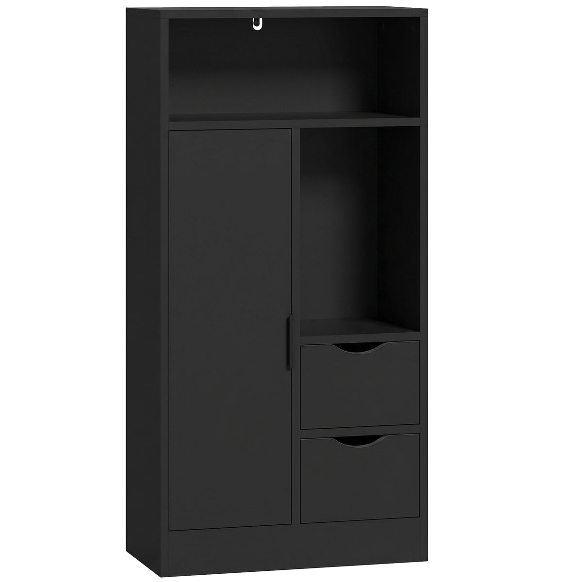 Meuble de salle de bain, meuble de rangement étroit avec 2 tiroirs, compartiments ouverts, 50x25x100cm, noir-0