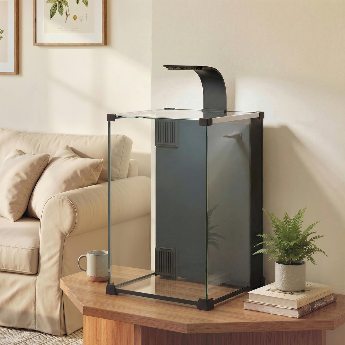 Aquarium en Verre Trempé Nano Aquarium avec Filtre Intégré Pompe 5W et Éclairage LED 30x30x45cm Noir-1