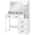 Coiffeuse avec miroir et 9 lumières LED, 4 tiroirs et 6 compartiments ouverts, 100 x 40 x 138 cm, blanc-0