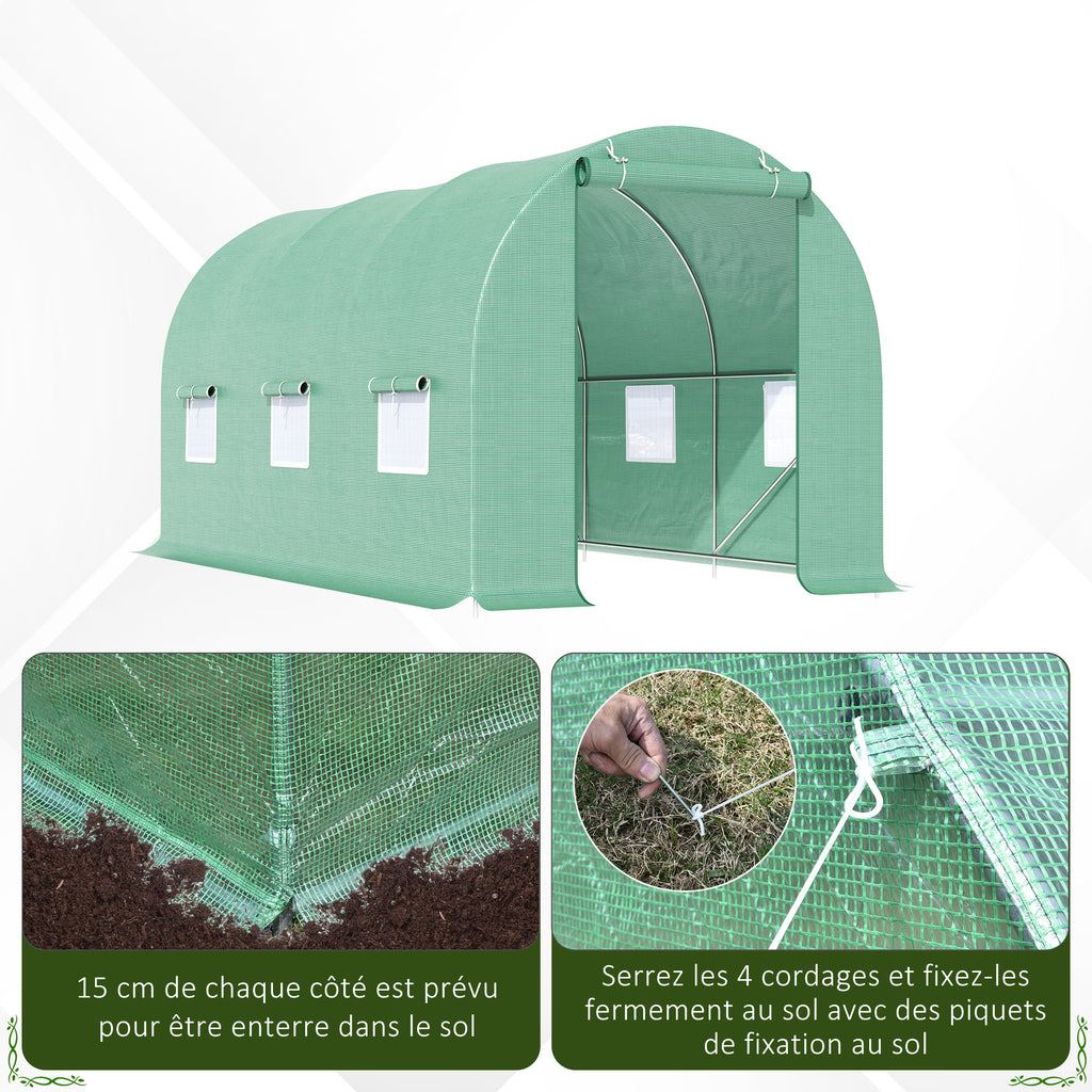 Serre de Jardin Tunnel 4,5L x 2l x 2H m châssis Tubulaire Acier galvanisé renforcé 1,8 cm 6 fenêtres 1 Porte-5