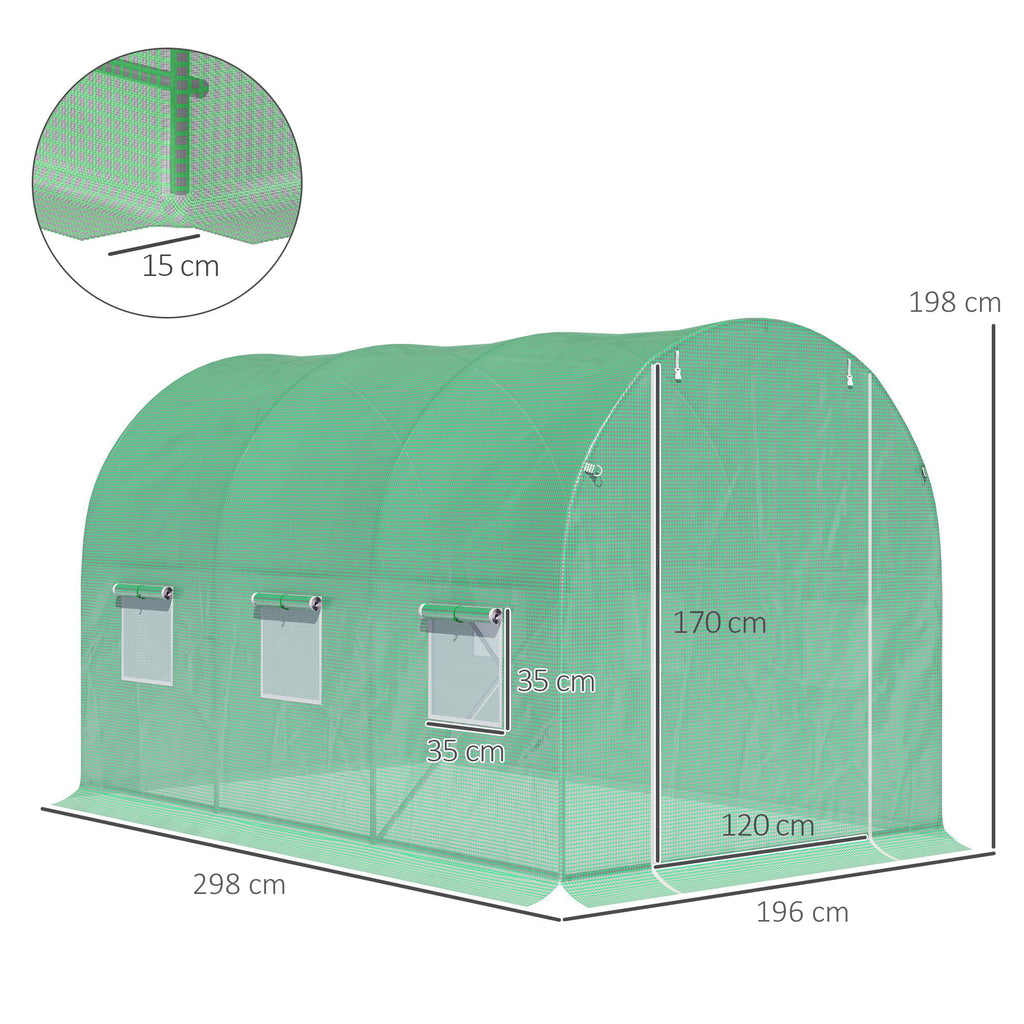 Serre de Jardin Tunnel Surface Sol 6 m² 3L x 2l x 2H m acier Porte zippée 6 fenêtres enroulables Vert-2