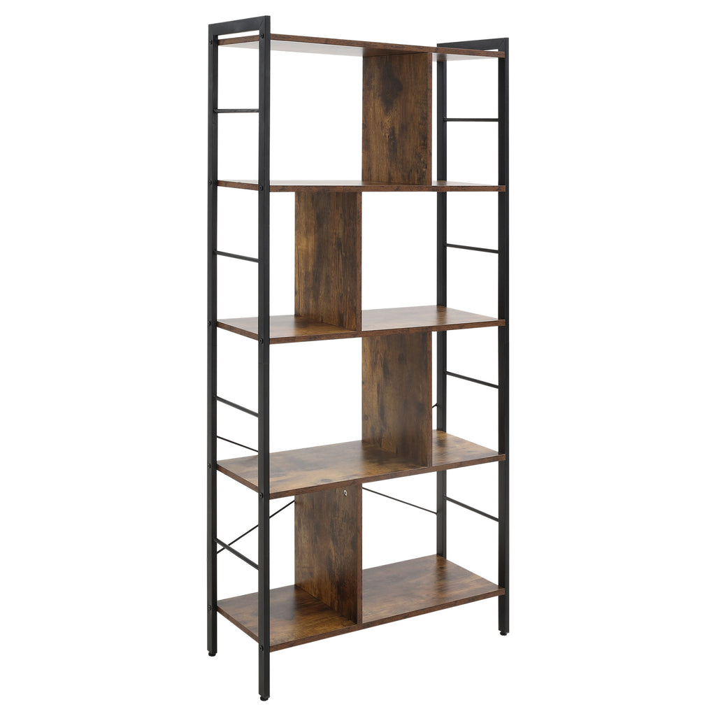Bibliothèque étagère de rangement à 5 niveaux avec compartiments ouverts 74 x 30 x 157,5 cm brun rustique et noir-0