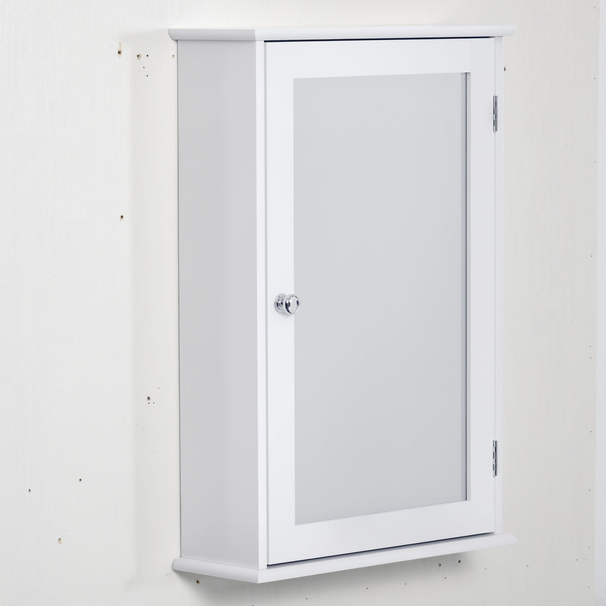 Armoire Murale de Salle de Bain avec Miroir - Armoire à Glace - Placard de Rangement Toilettes - 1 Porte, 2 étagères - Verre MDF Blanc-0