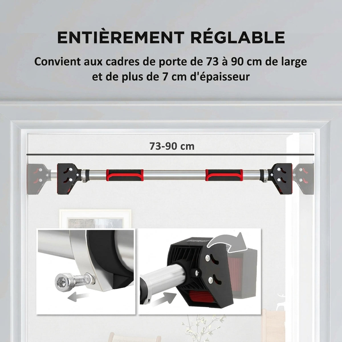 Barre de traction pour porte, barre de musculation pour cadres de porte sans vis - longueur ajustable (72-109cm)-3